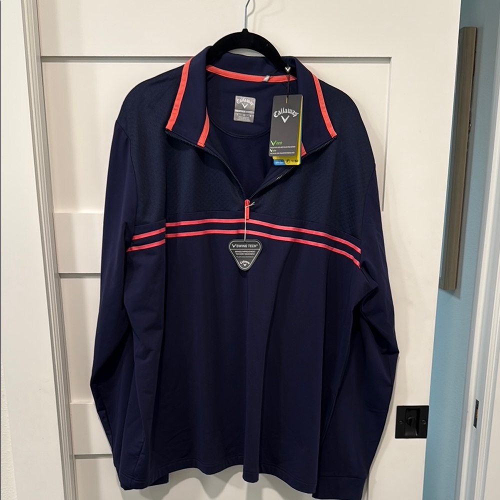 Callaway Men's Navy Zipper Pullover Jacket with Coral/Red Accents